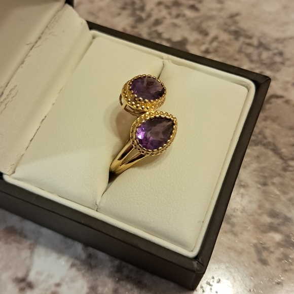 Premium Natural Amethyst Bypass Ring - Picture 3 of 7